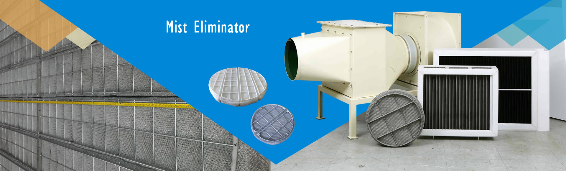 PP and stainless steel mist eliminators for gas-liquid separation.